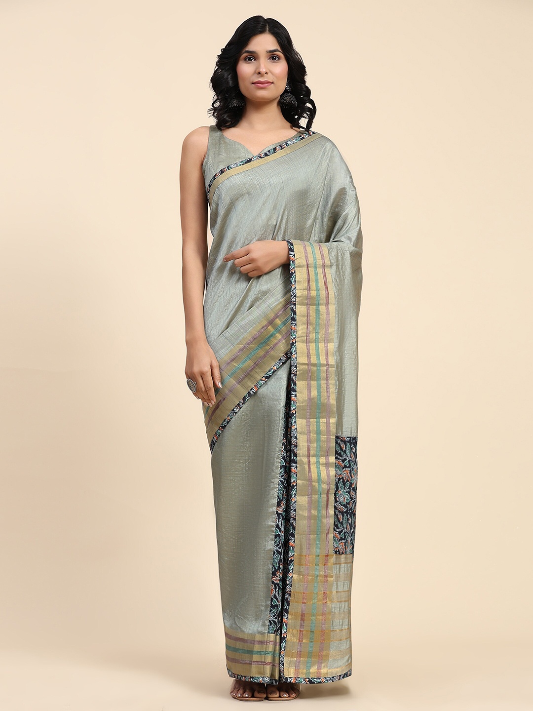 

RACHNA Floral Printed Half & Half Ready to Wear Saree, Green