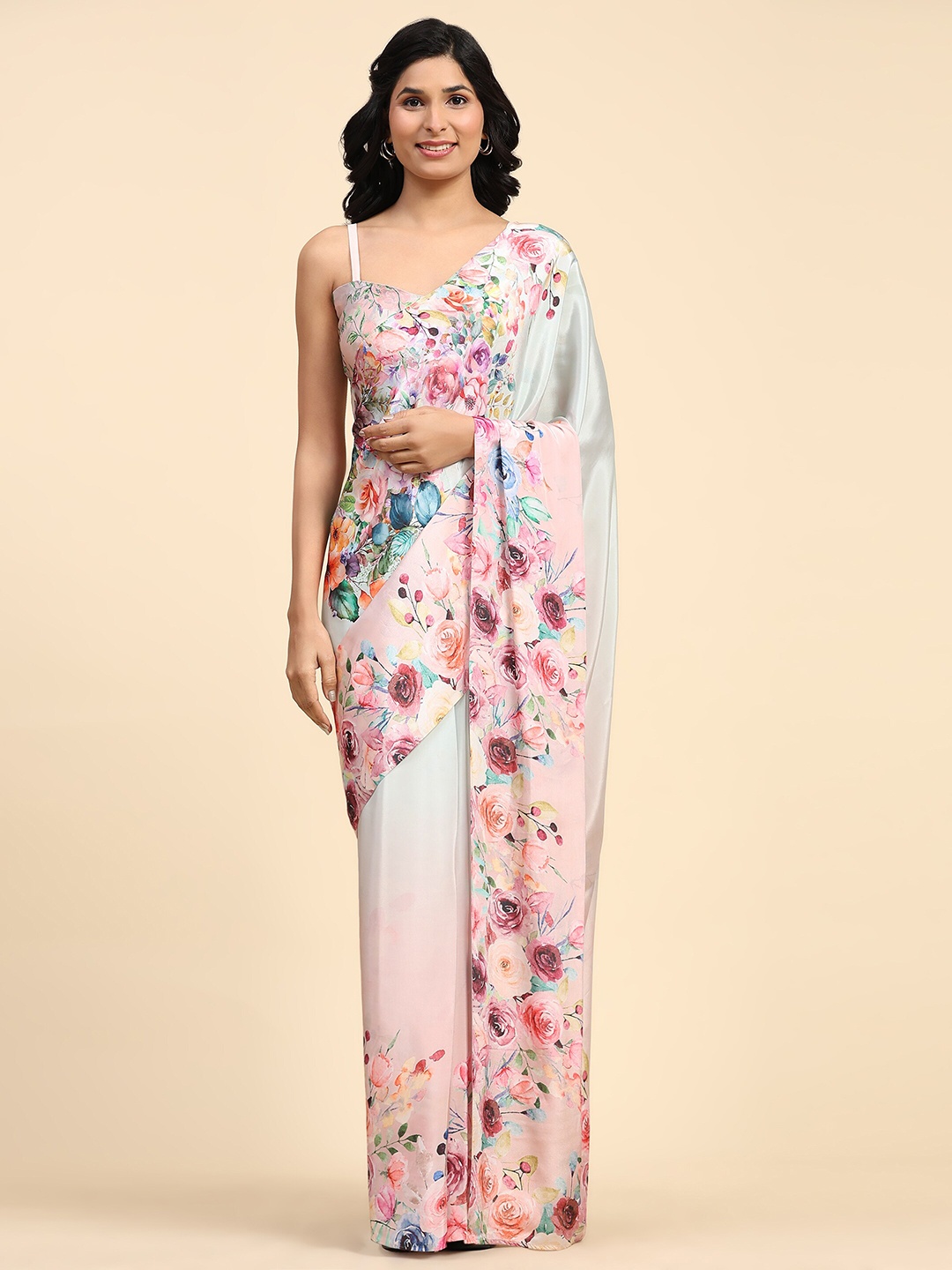 

RACHNA Floral Printed Ready To Wear Saree, Pink