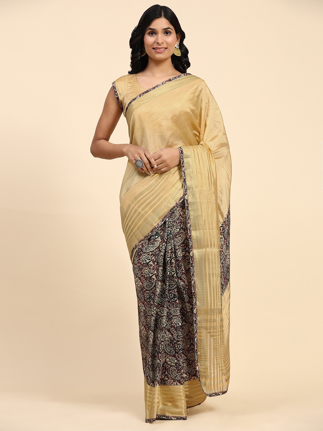 

RACHNA Paisley Printed Ready To Wear Saree, Gold