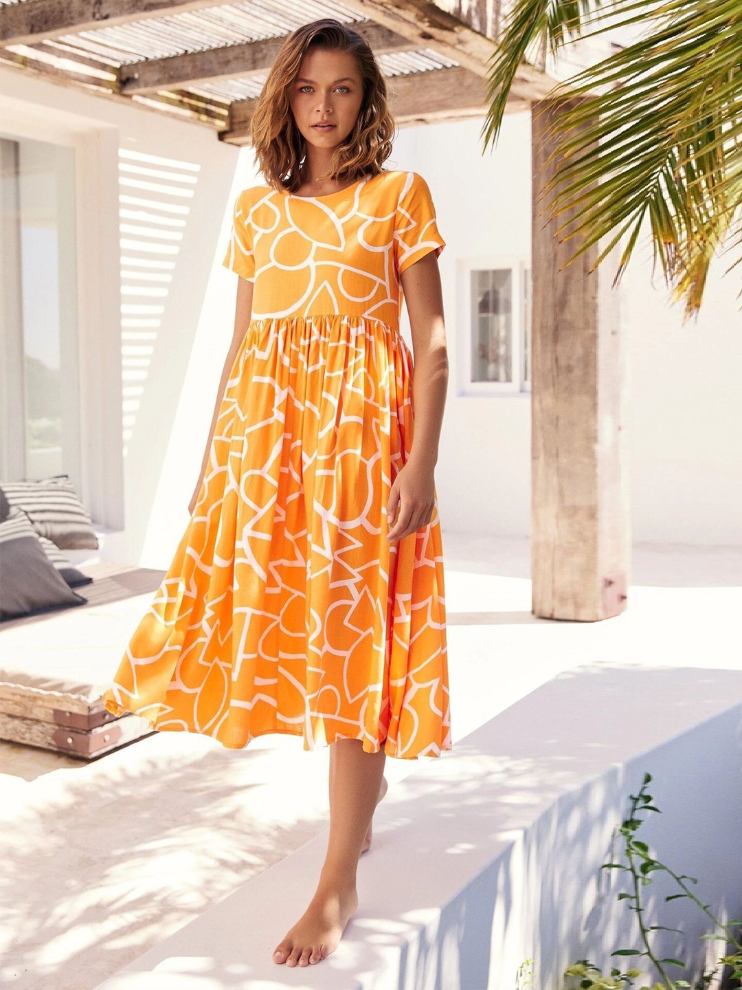 

StyleCast Orange Abstract Print Fit & Flare Midi Dress
