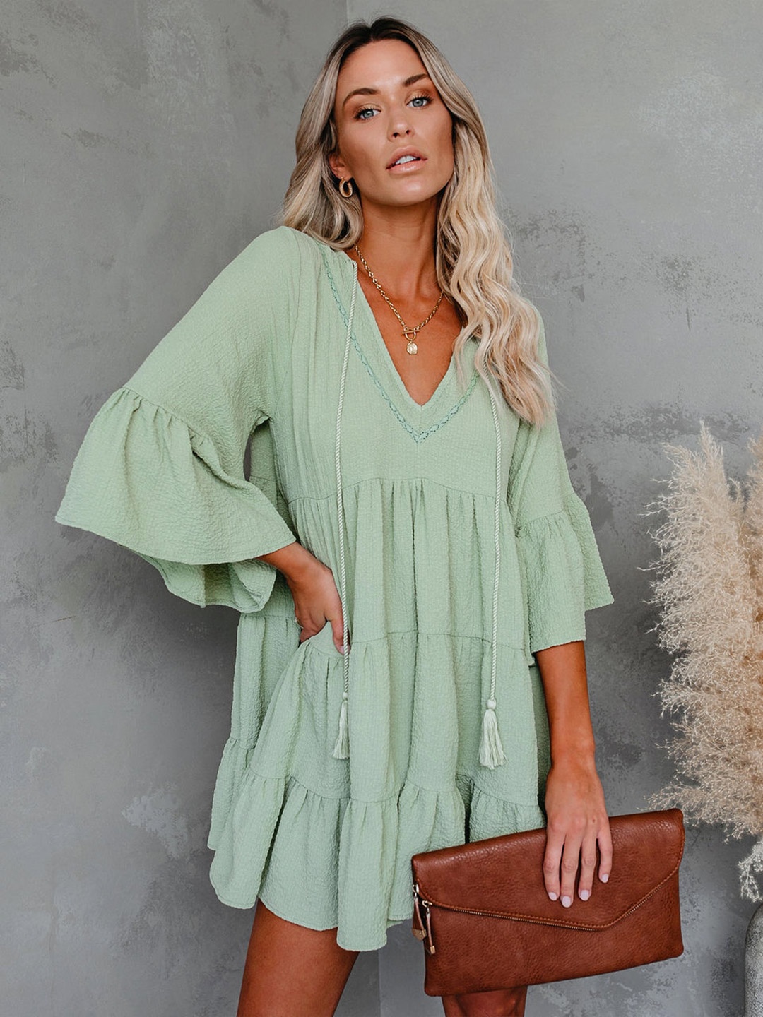 

StyleCast V-Neck Bell Sleeves Chiffon A-Line Dress, Green