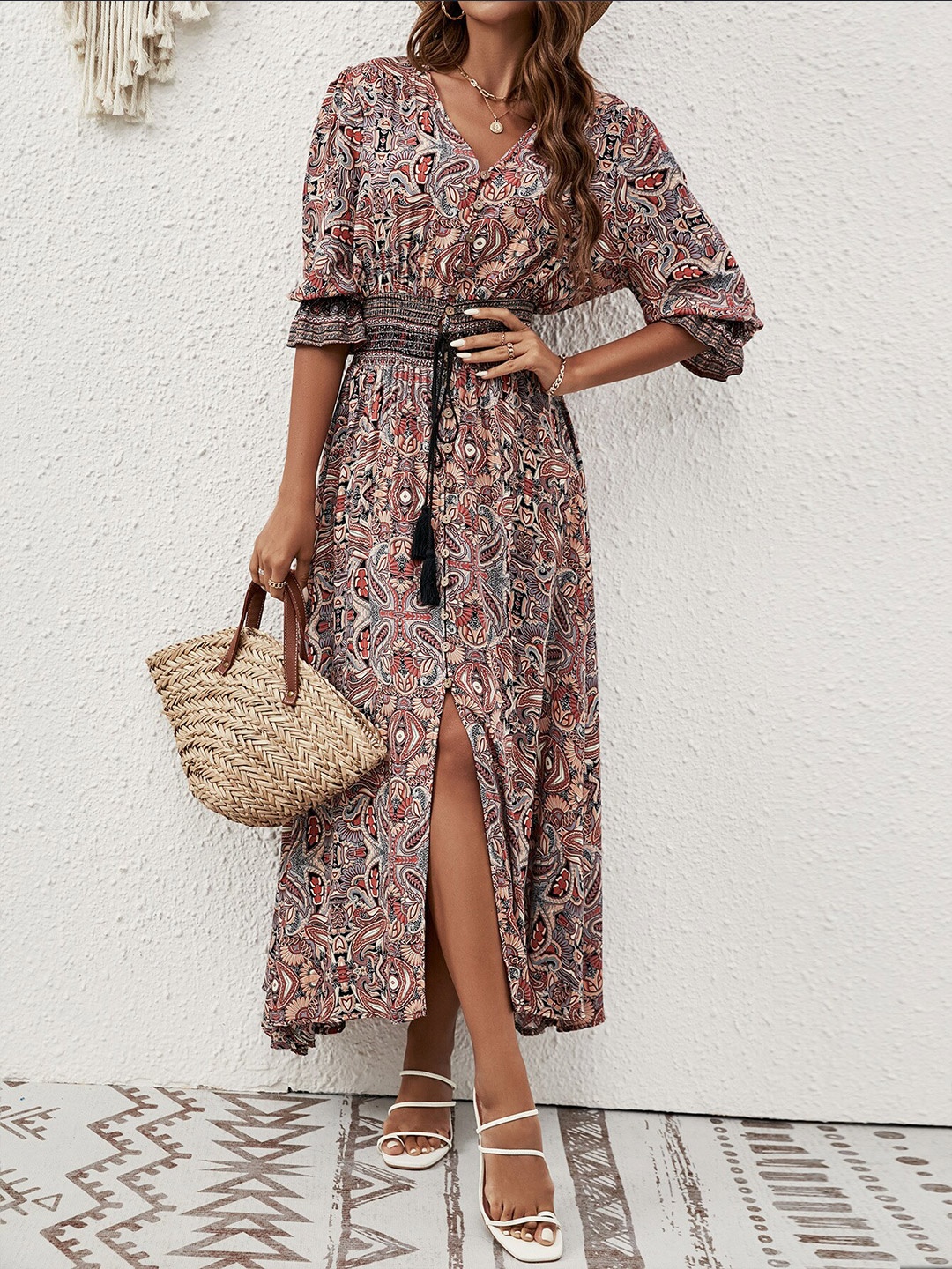 

StyleCast Brown Animal Print Cotton Fit & Flare Midi Dress