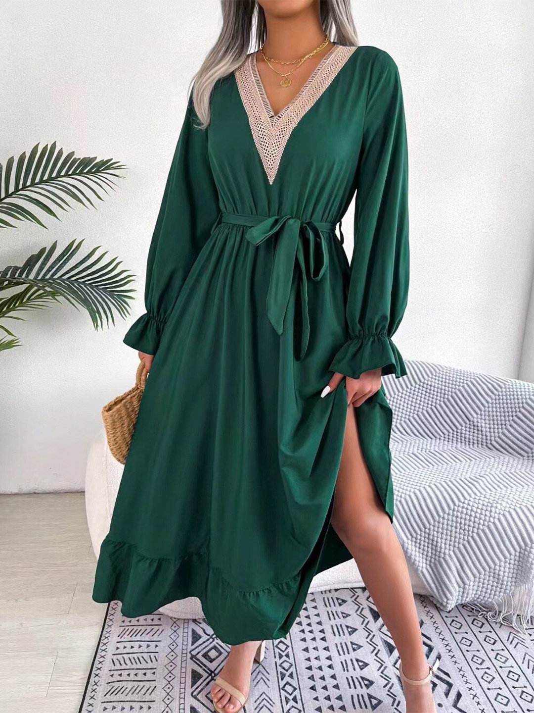 

StyleCast V-Neck Flared Sleeves Fit & Flare Dress, Green