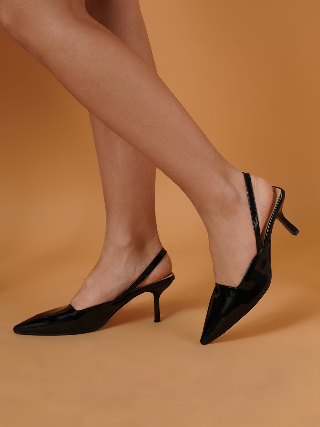 

Sherrif Shoes Pointed Toe Slim Heeled Mules, Black