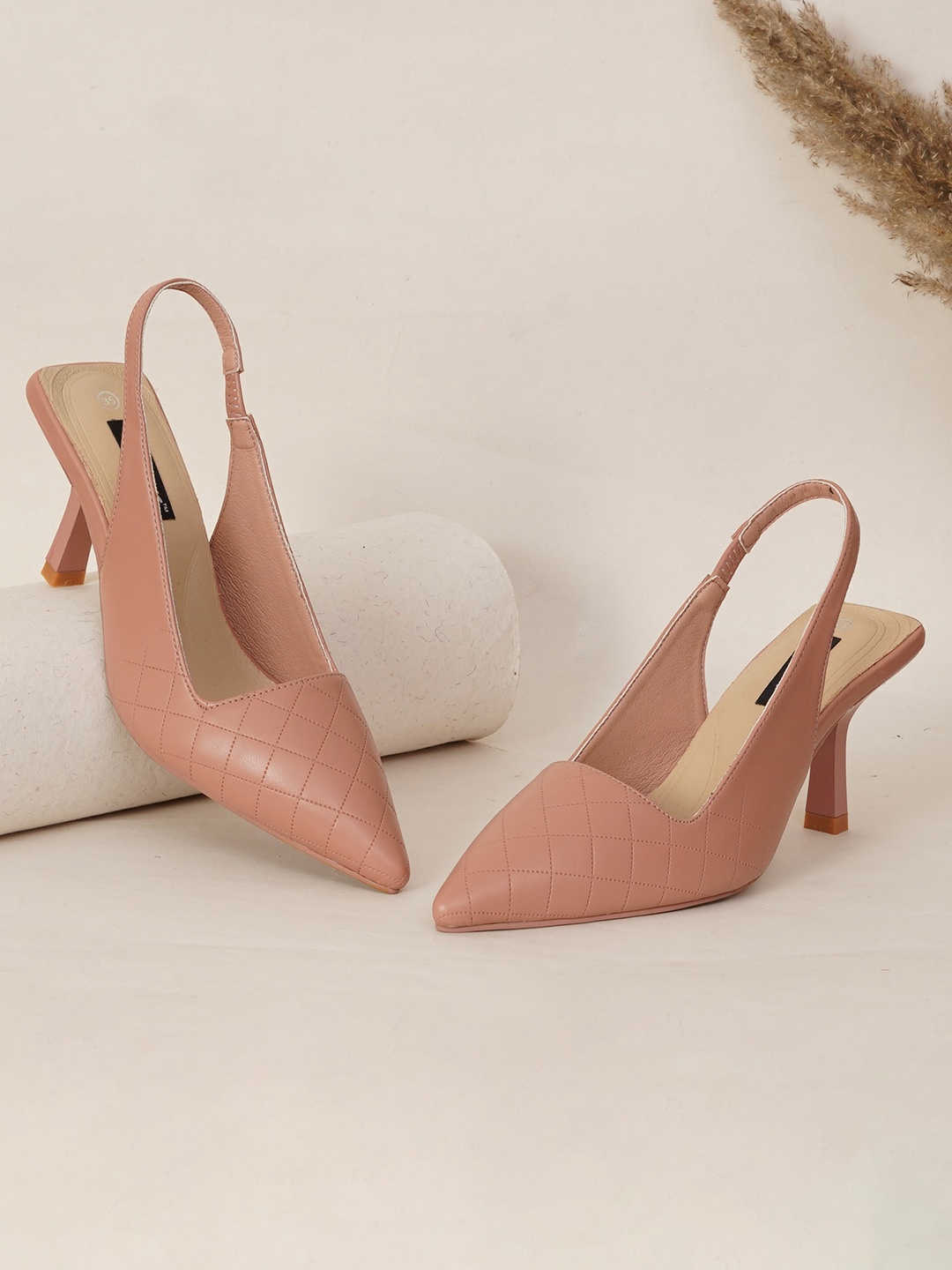 

Sherrif Shoes Pointed Toe Slim Slingback Heeled Mules, Nude