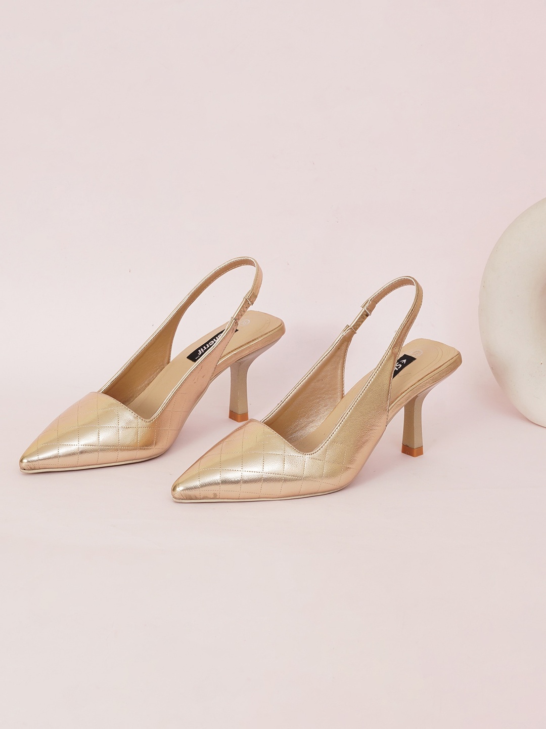 

Sherrif Shoes Pointed Toe Slim Heeled Mules, Gold