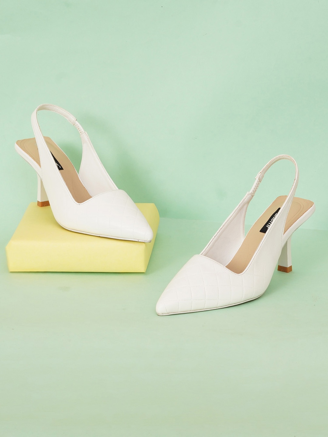 

Sherrif Shoes Pointed Toe Slim Heeled Mules, White