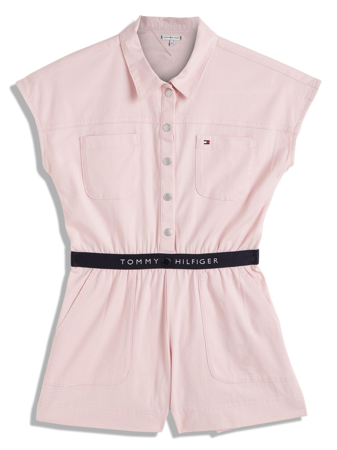 

Tommy Hilfiger Girls Shirt Collar Sleeveless Playsuit, Pink