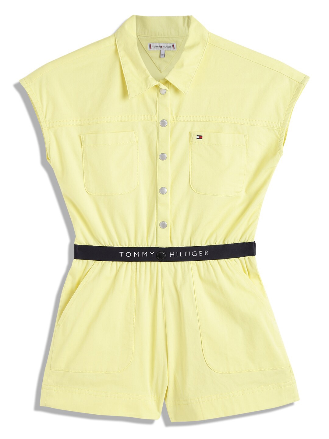 

Tommy Hilfiger Girls Shirt Collar Sleeveless Playsuit, Yellow