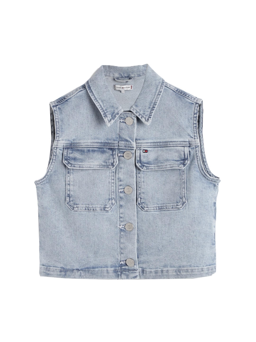 

Tommy Hilfiger Girls Washed Cotton Crop Denim Jacket, Blue