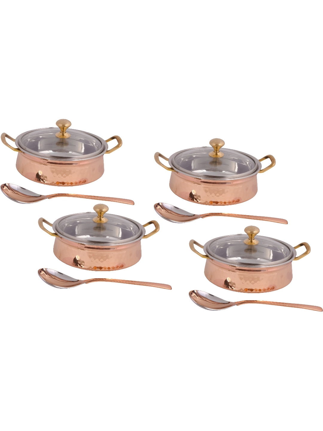 

Shivshakti Arts 4 Pcs Copper Casserole with Glass Lid & Serving Spoon 850 ml