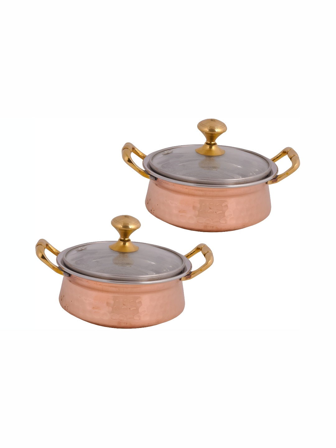 

Shivshakti Arts Copper Casserole with Glass Lid & Brass Handles 400 ml