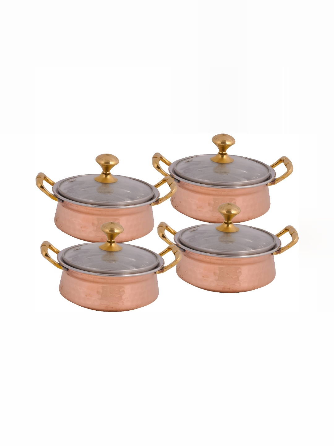 

Shivshakti Arts Brown 4 Pieces Copper Serving Handi 400 ml Each