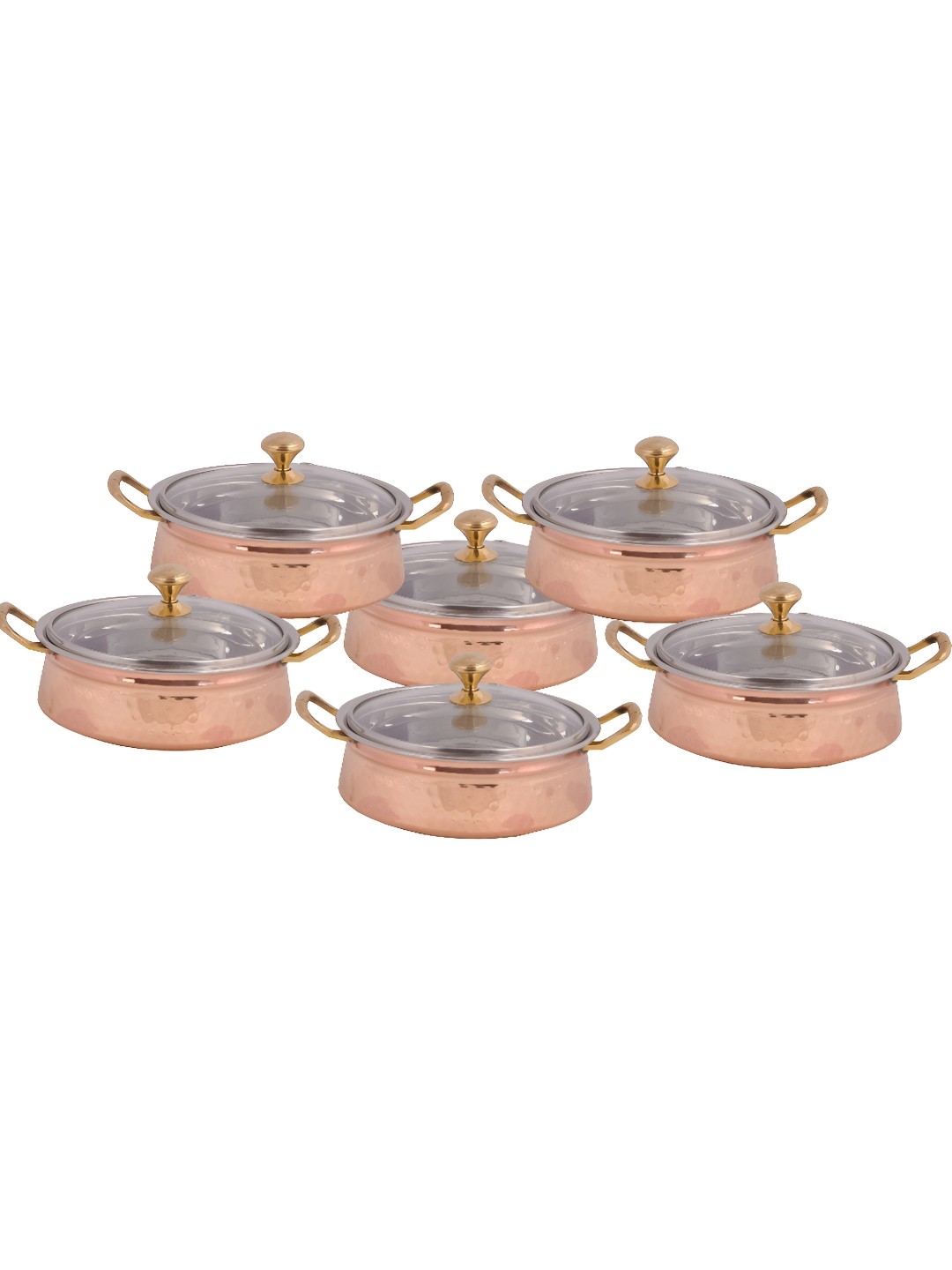

Shivshakti Arts Brown & Transparent 6Pcs Copper Cook And Serve Casseroles With Glass Lid