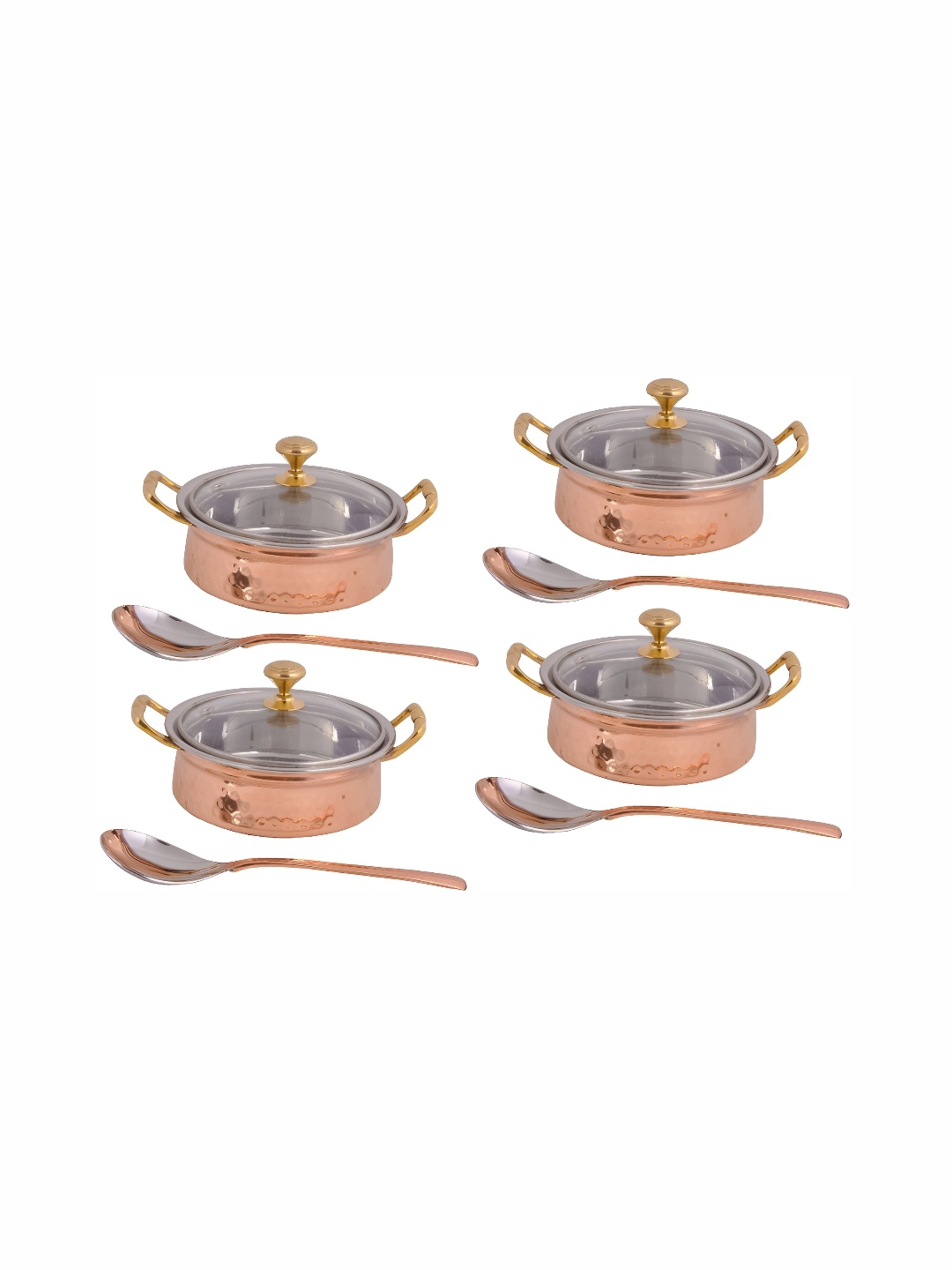 

Shivshakti Arts Brown & Transparent 12Pcs Copper Cook & Serve Casserole Glass Lid & Spoons