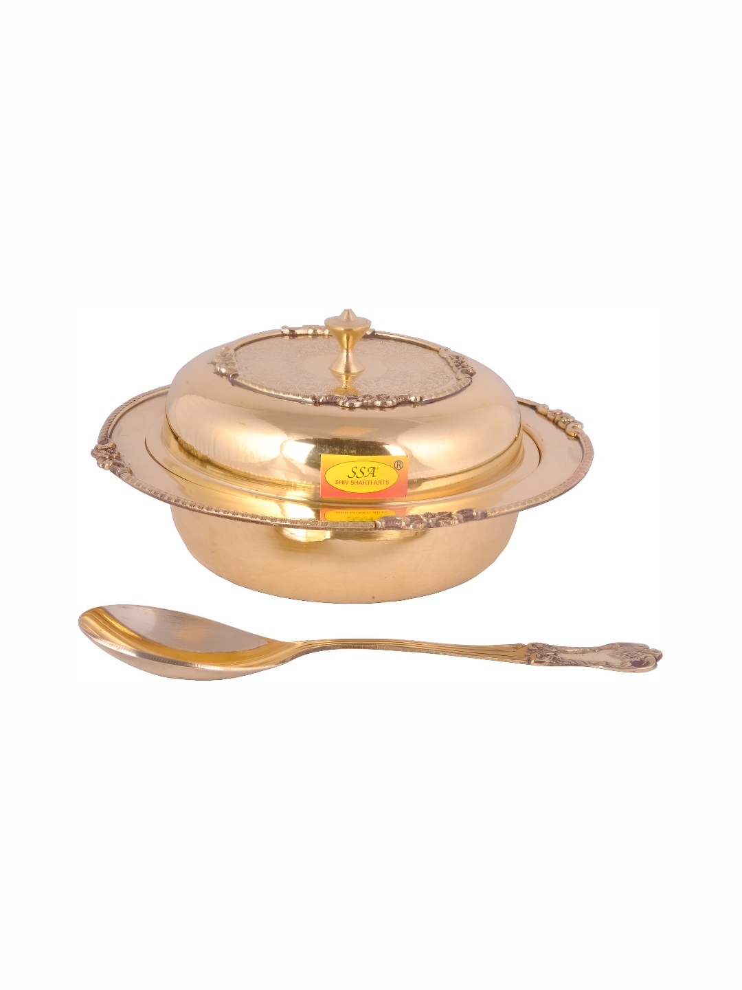 

Shivshakti Arts Yellow Bronze Cook And Serve Casserole With Serving Donga