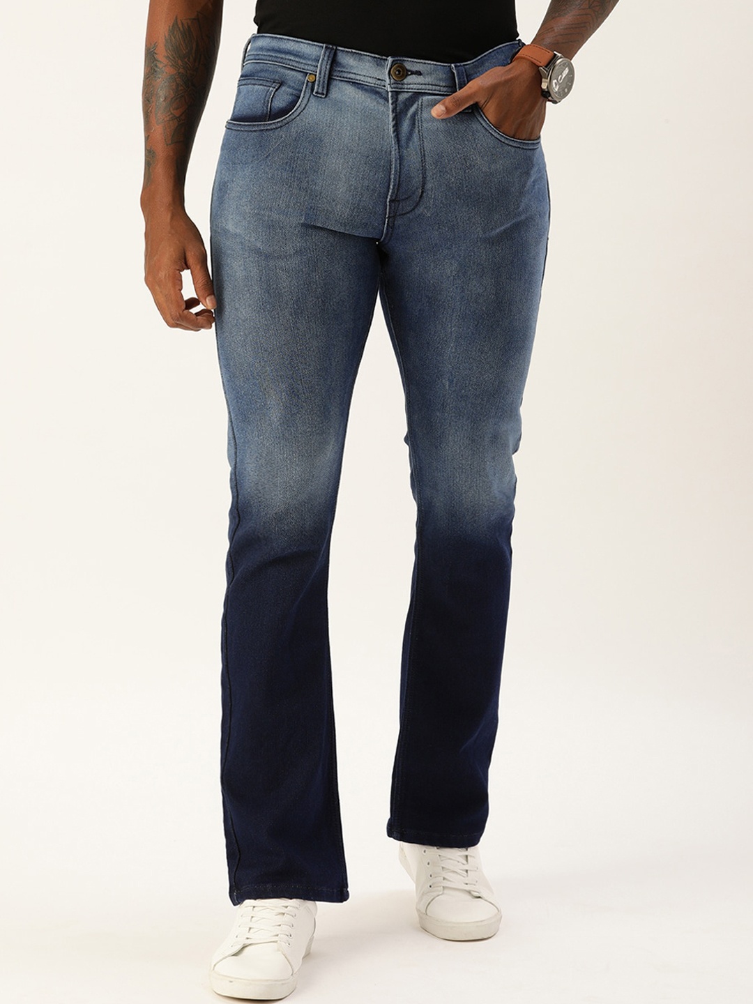 

IVOC Men Bootcut Clean Look Heavy Fade Stretchable Jeans, Blue