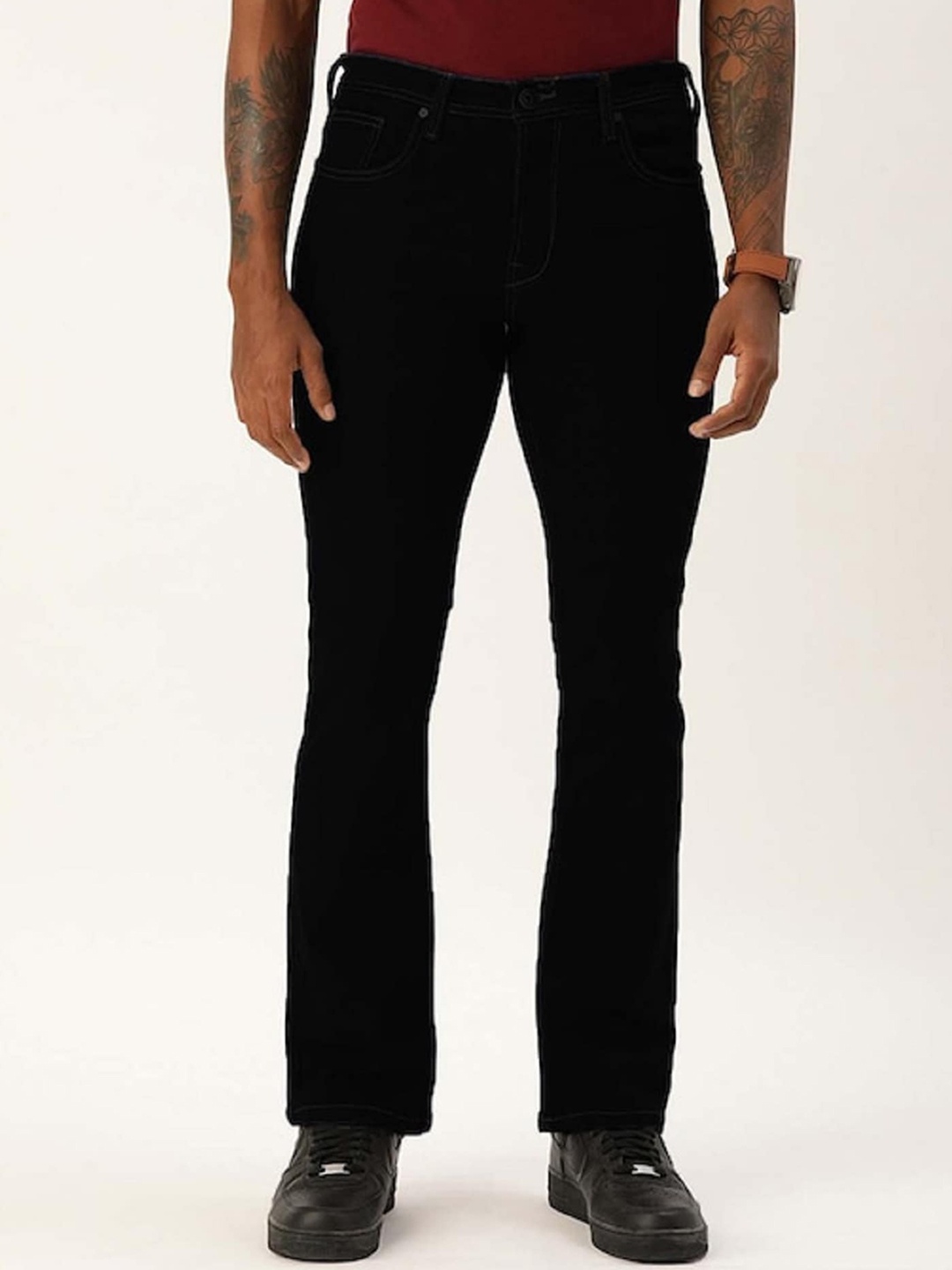 

IVOC Men Mid Rise Clean Look Bootcut Jeans, Black