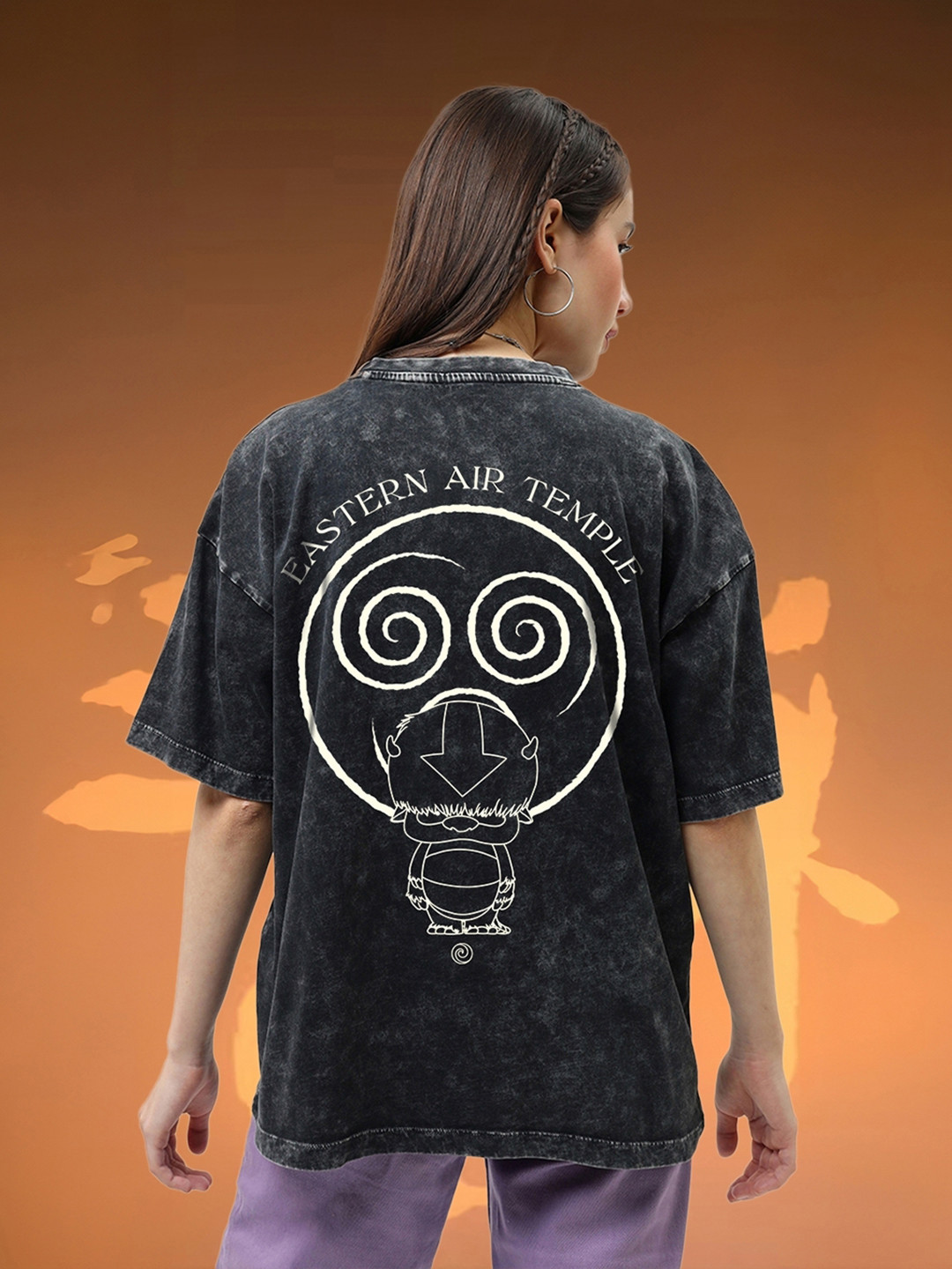 

Bewakoof Official Avatar Merchandise Graphic Print Oversized Acid Wash T-shirt, Black