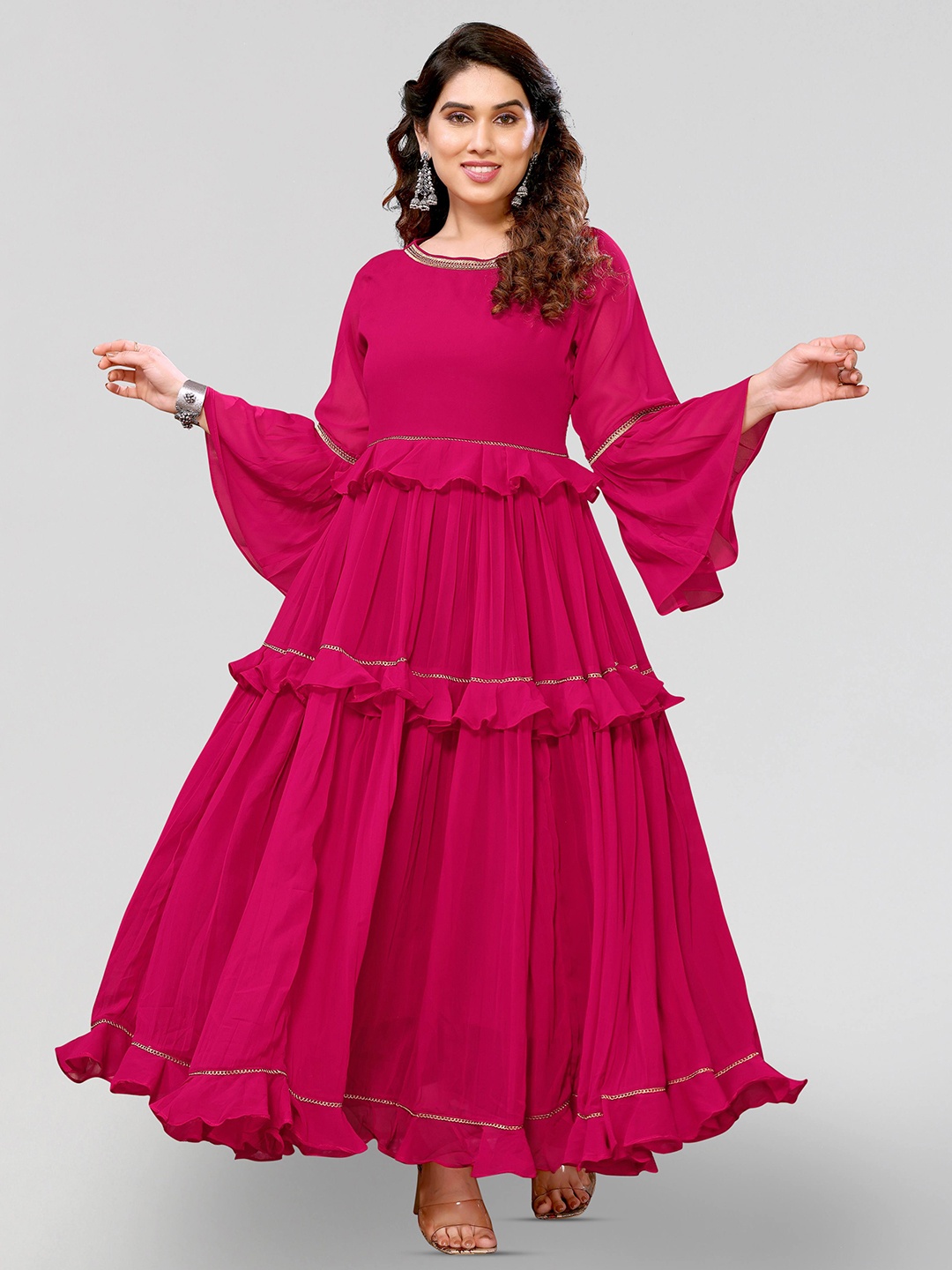 

PYARI - A style for every story Bell Sleeves Georgette Maxi Dress, Pink