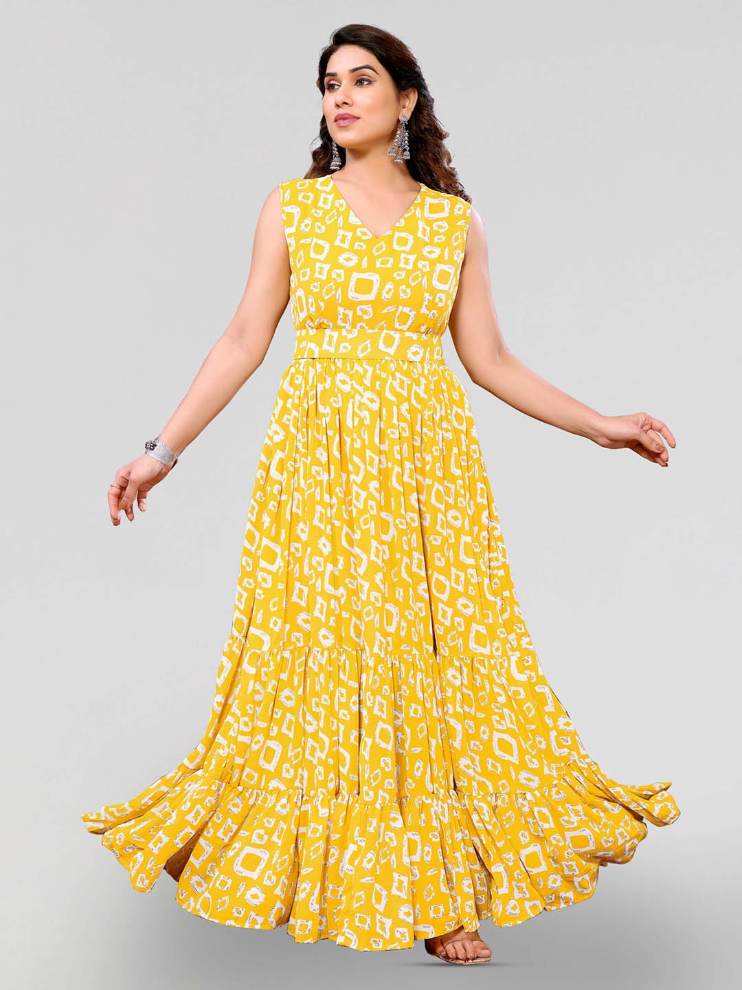 

PYARI - A style for every story Floral Print Ruffled Georgette Maxi Dress, Yellow