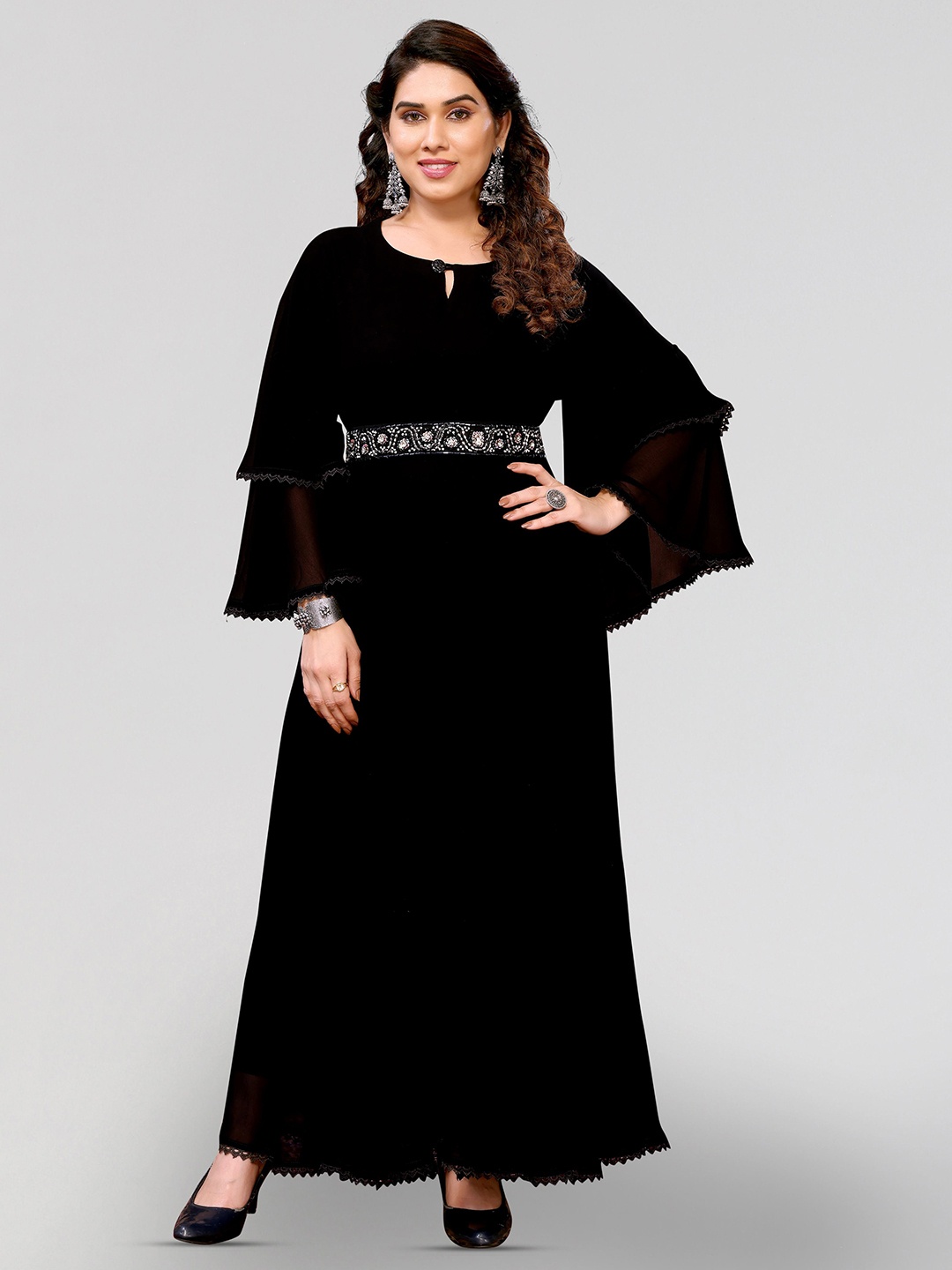 

PYARI - A style for every story Bell Sleeves Georgette Maxi Dress, Black