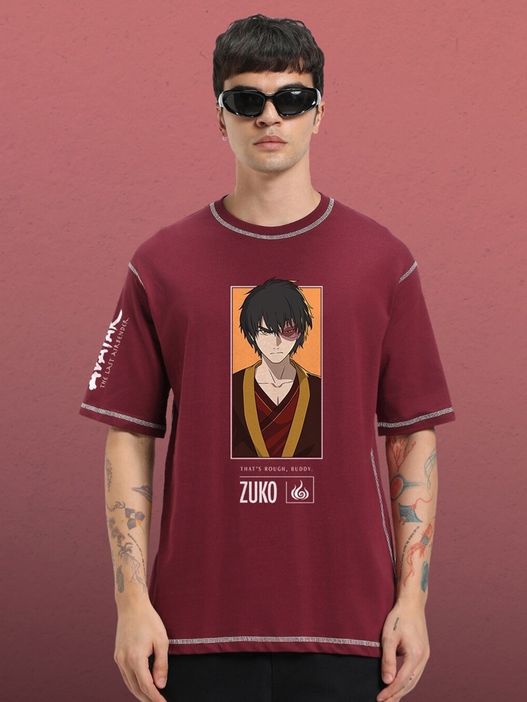 

Bewakoof Avatar Zuko The Hotman Graphic Printed Oversized T-shirt, Maroon