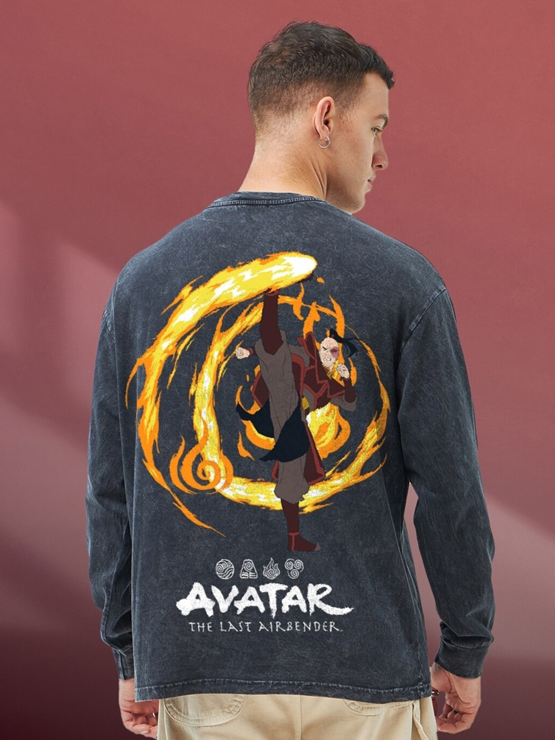 

Bewakoof Official Avatar Merchandise Firebending Zuko Graphic Print Oversize T-shirt, Black