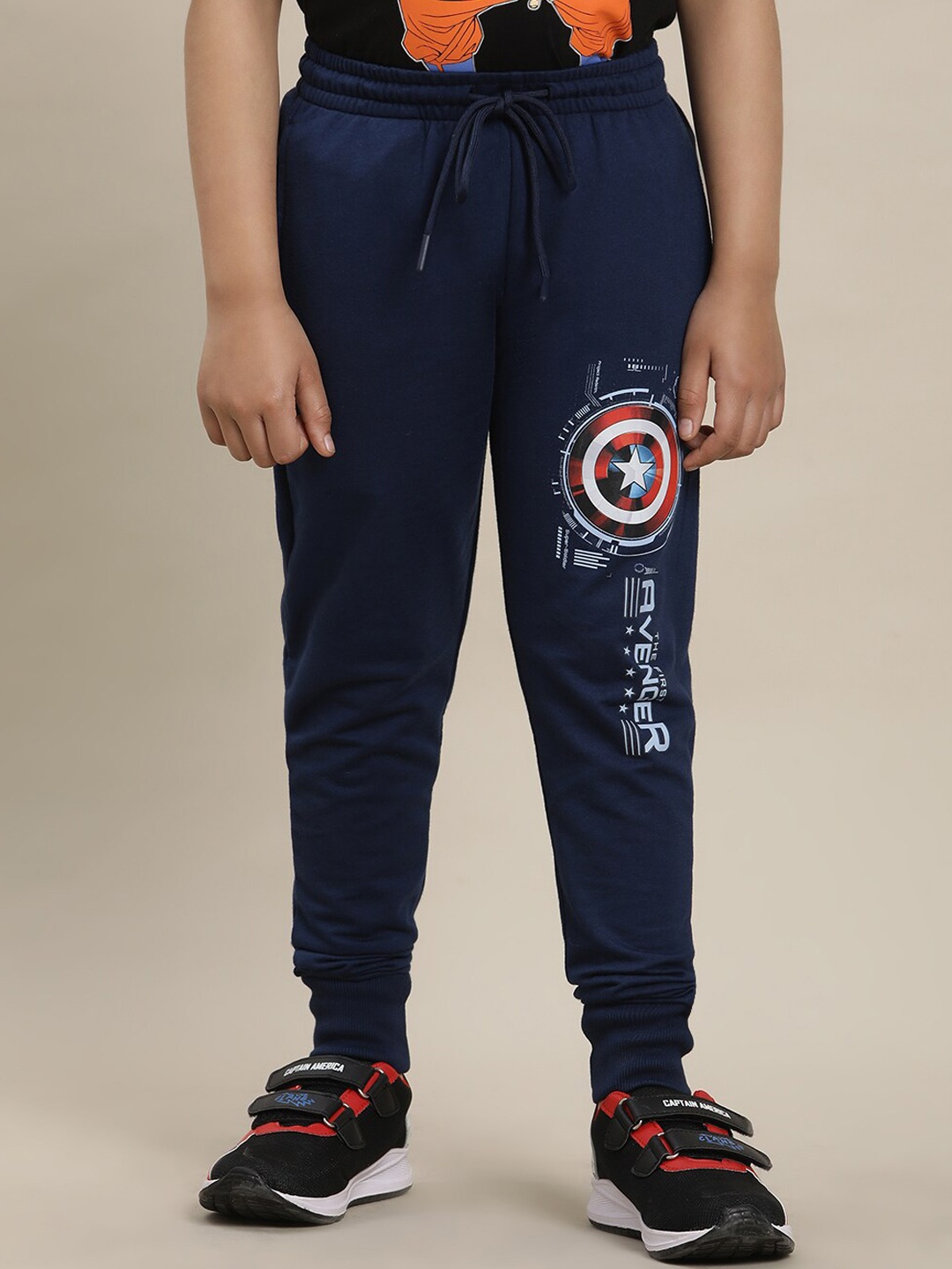 

Kids Ville Boys Captain America Printed Mid-Rise Joggers, Navy blue