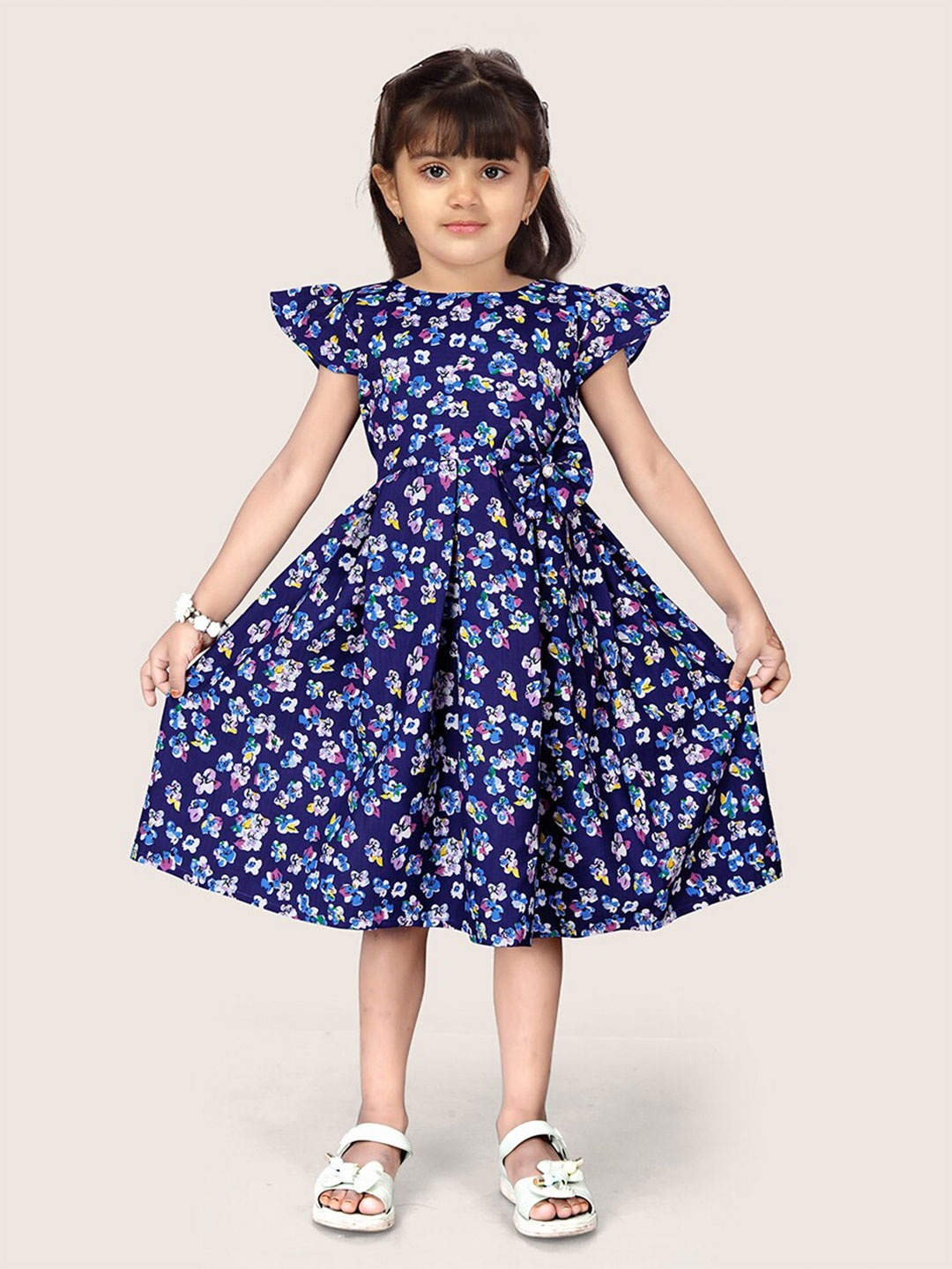 

BAESD Floral Printed Flutter Sleeve Crepe Fit & Flare Midi Dress, Blue