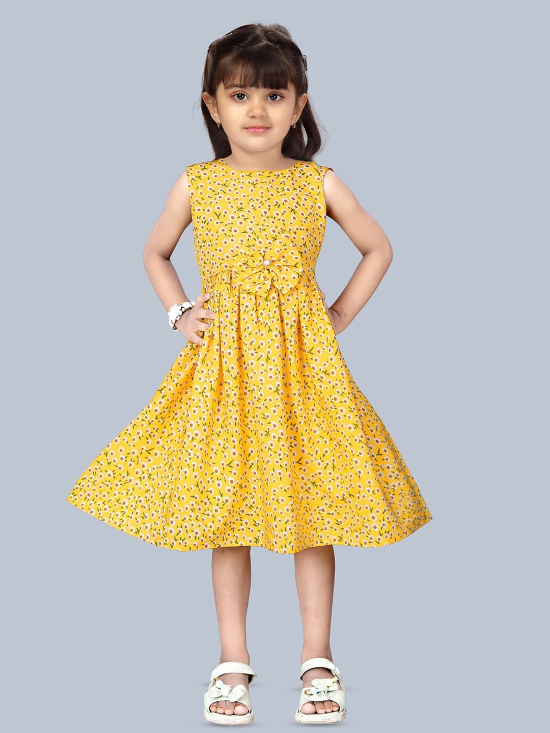 

BAESD Floral Printed Crepe Fit & Flare Midi Dress, Yellow