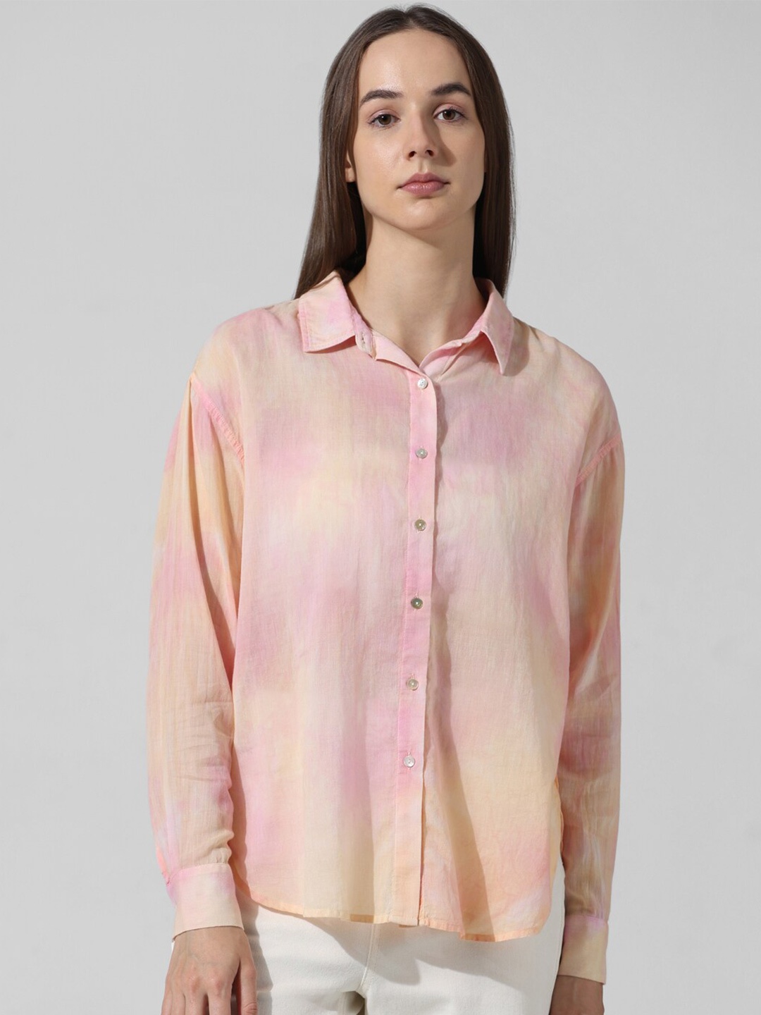 

ONLY Faded Spread Collar Casual Pure Cotton Shirt, Pink