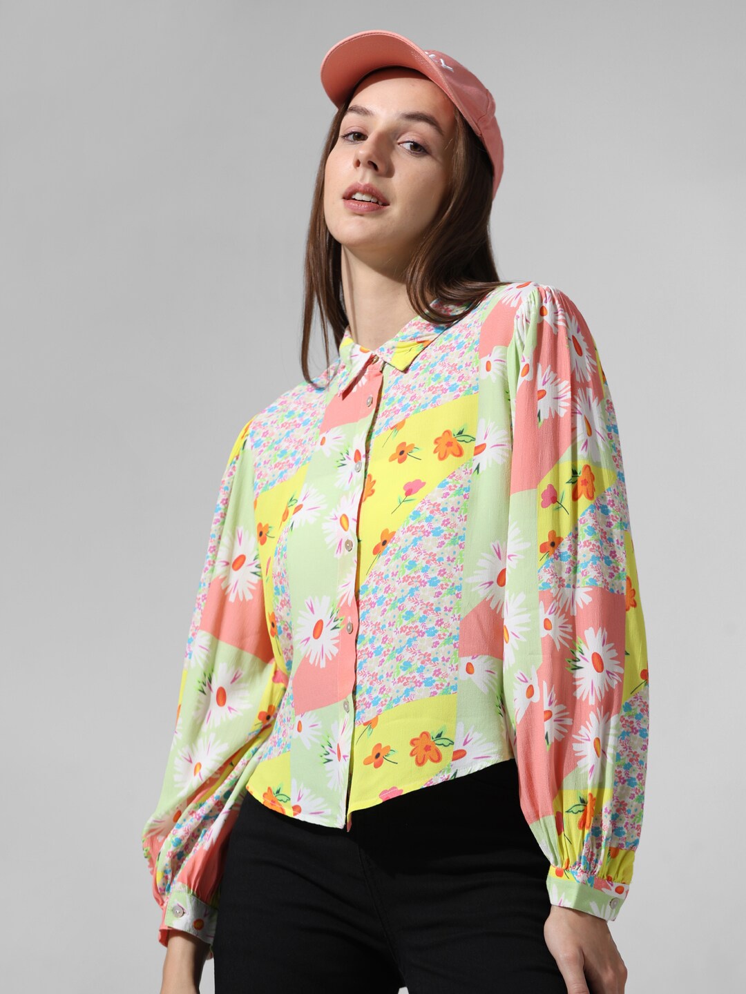 

ONLY Floral Printed Spread Collar Casual Shirt, Yellow