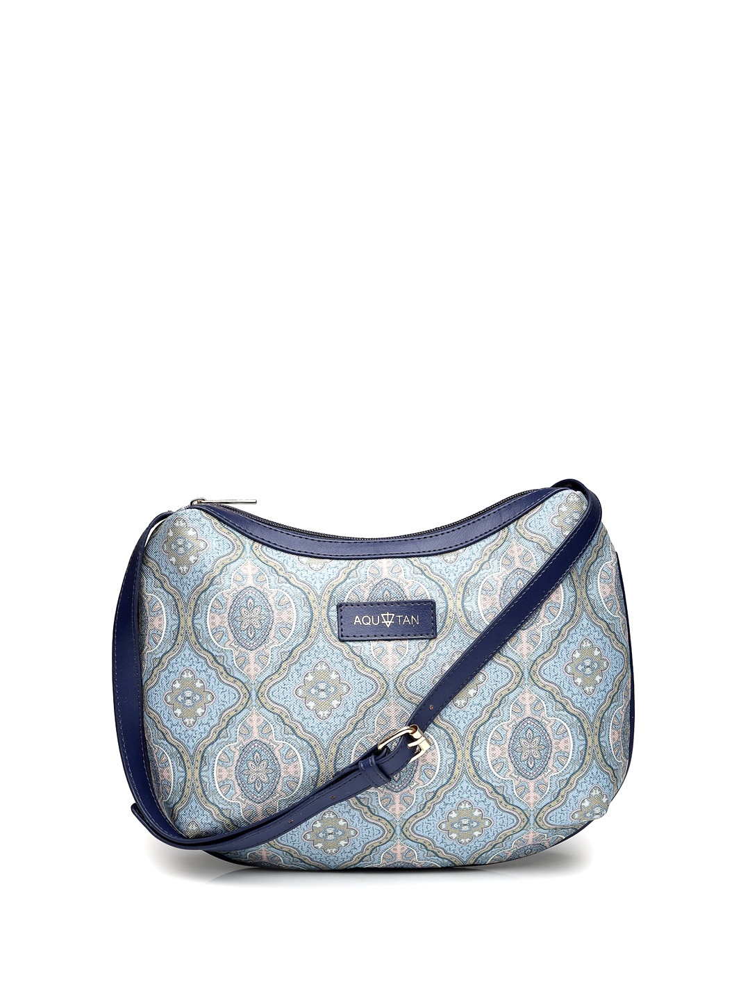 

AQUATAN Ethnic Motifs Printed Structured Canvas and Vegan Leather Sling Bag, Blue