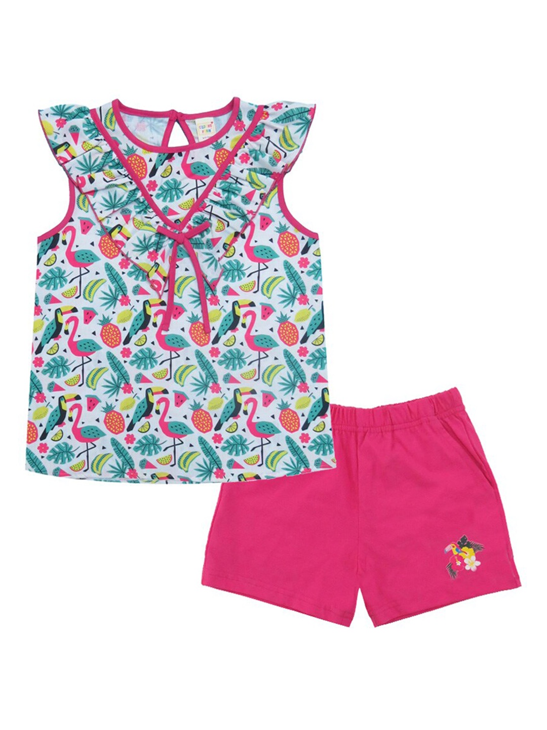 

Clothe Funn Girls Printed Pure Cotton Clothing Set, White