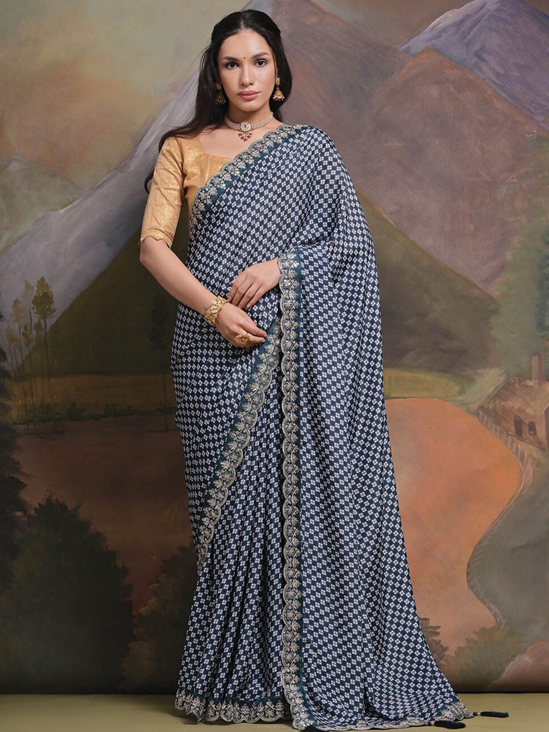 

Mitera Embroidered Pure Georgette Saree, Grey
