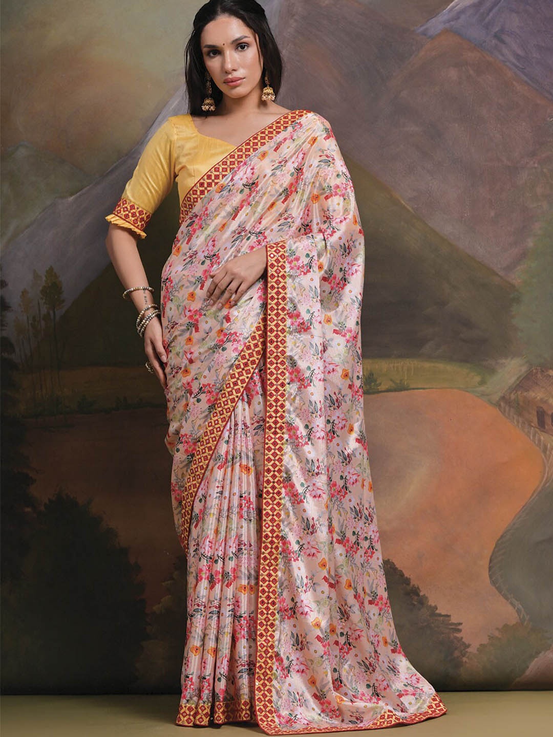 

Mitera Floral Mirror Work Pure Georgette Saree, White