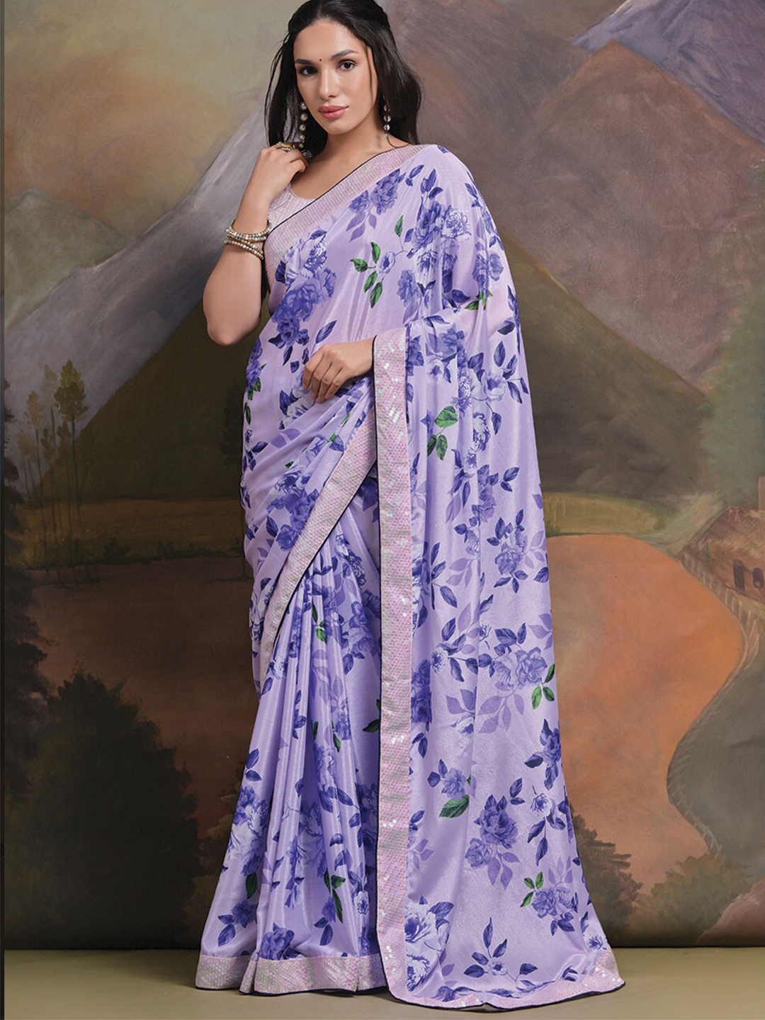 

Mitera Floral Sequinned Pure Georgette Saree, Blue