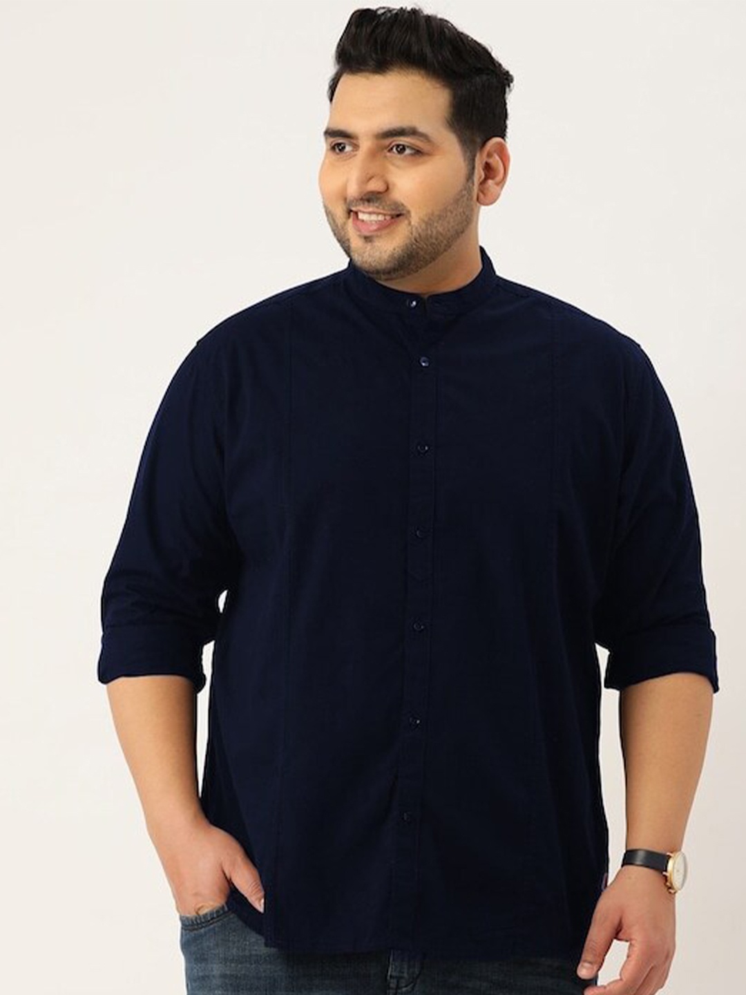 

IVOC Plus Plus Size Solid Pure Cotton Casual Shirt, Blue