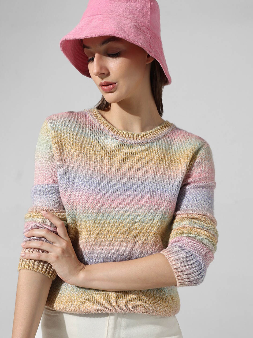 

ONLY Striped Acrylic Pullover Sweater, Blue