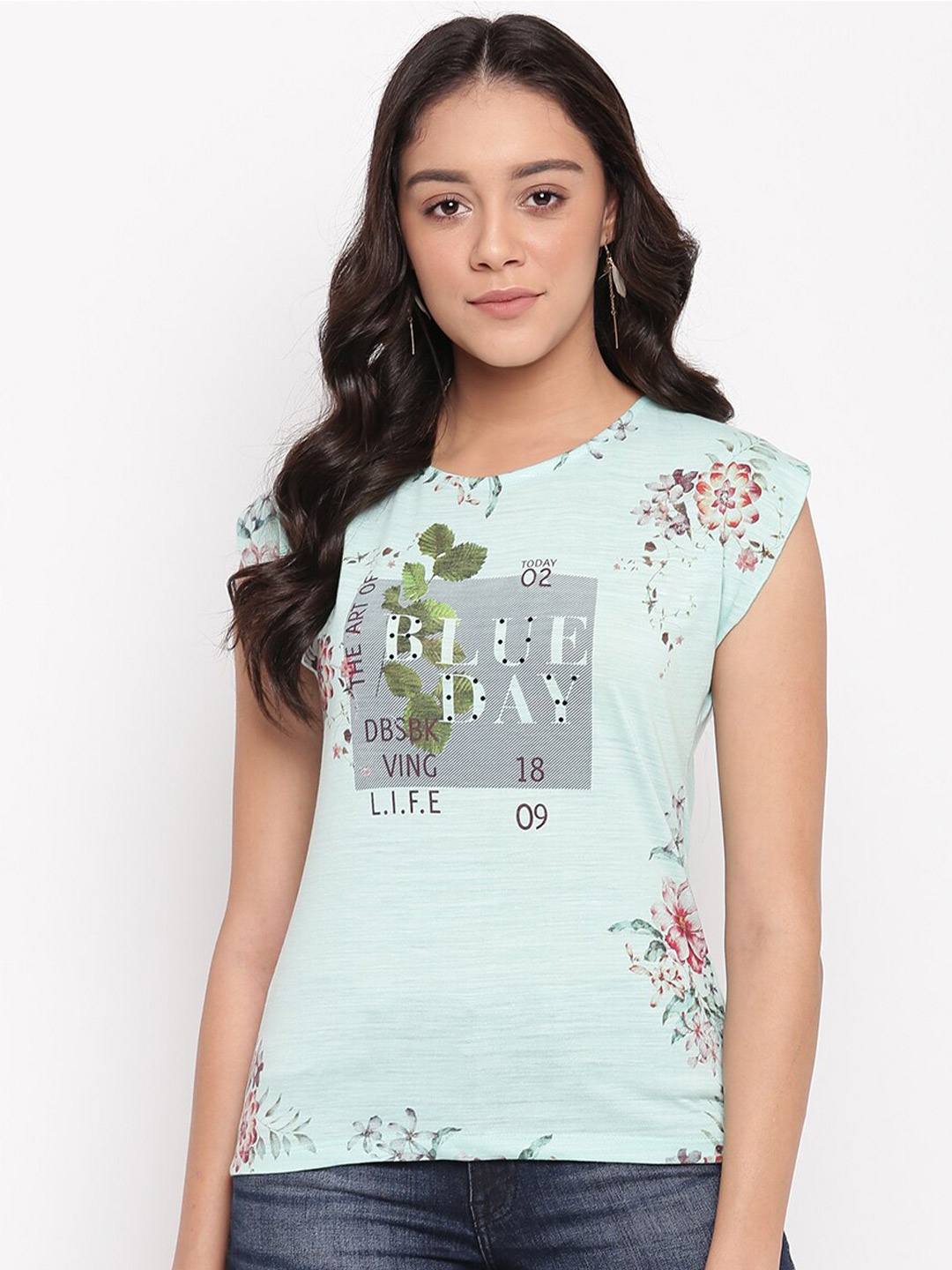

Miss Grace Floral Print Extended Sleeves Top, Green