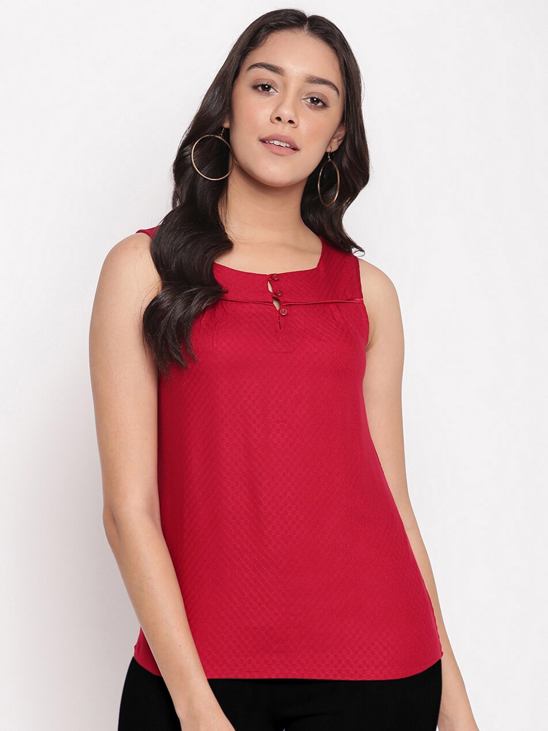 

Miss Grace Keyhole Neck Self Design Top, Red