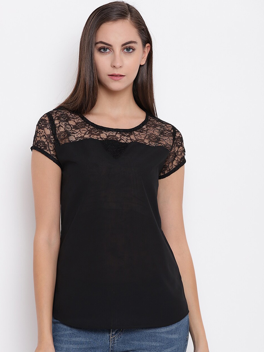 

Miss Grace Self Design Georgette Top, Black