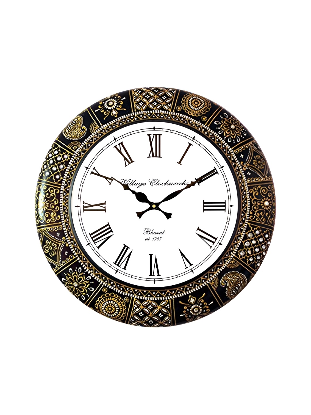 

Royals Cart Black & Gold-Toned Printed Wooden Round Traditional Wall Clock