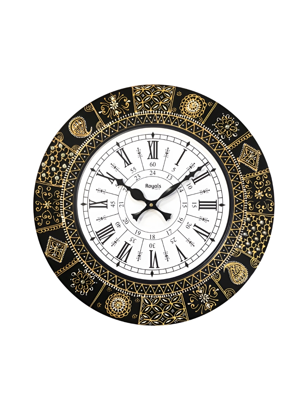 

Royals Cart Black & Gold-Toned Printed Wooden Round Traditional Wall Clock