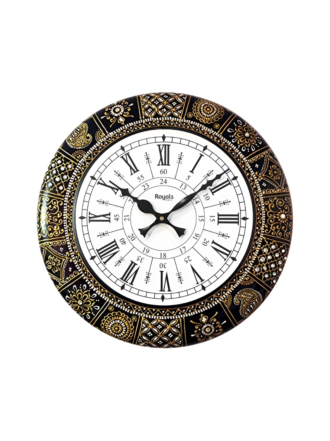 

Royals Cart Black & Gold-Toned Printed Wooden Round Traditional Wall Clock