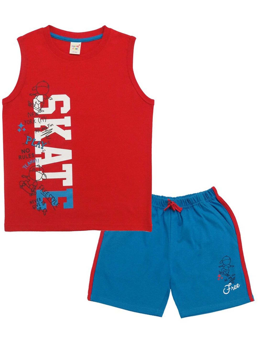 

Clothe Funn Boys Printed Pure Cotton T-shirt with Shorts, Red