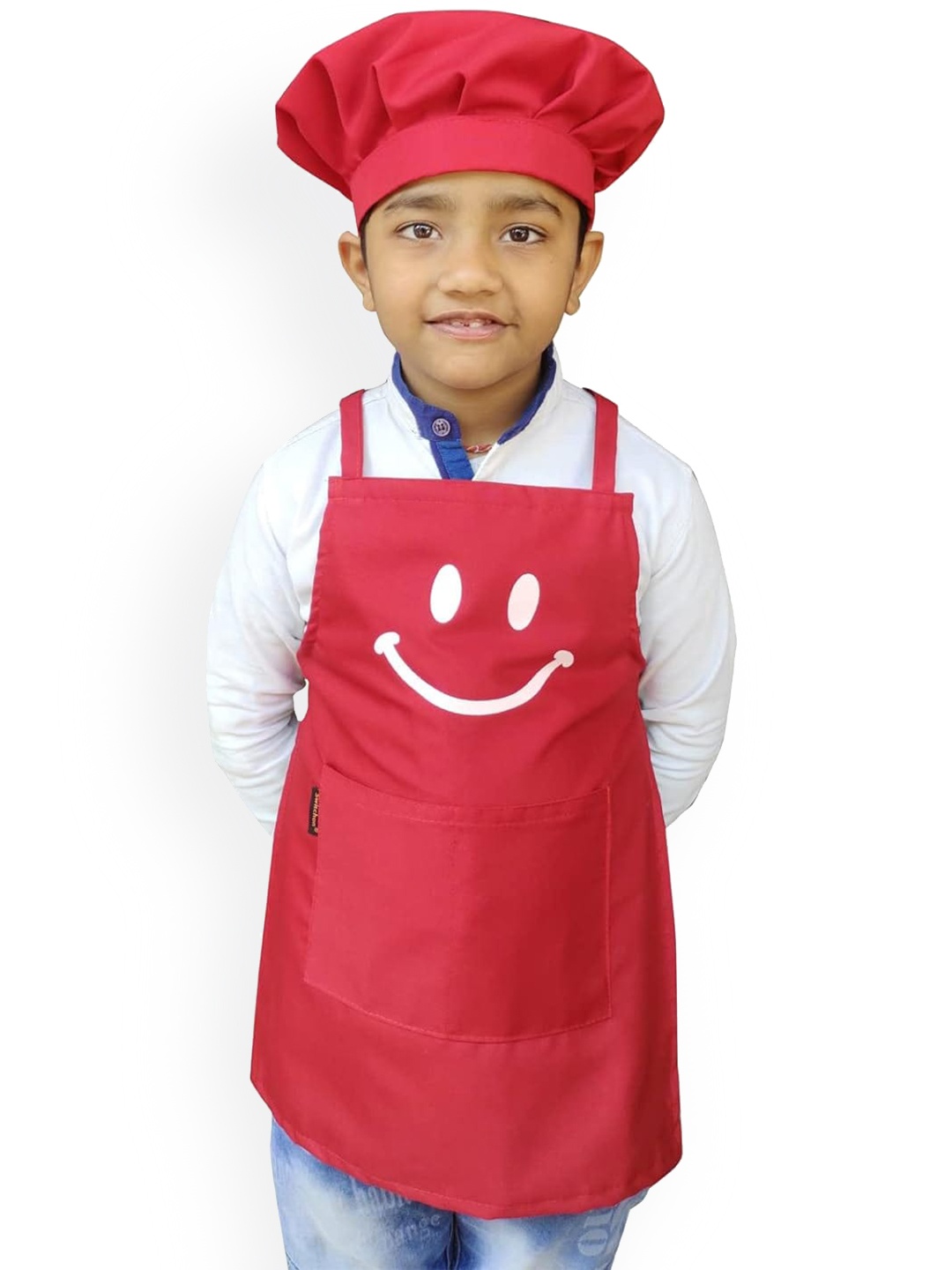 

SWITCHON Kids Red & White Smiley Printed Waterproof Apron With Elasticated Cap