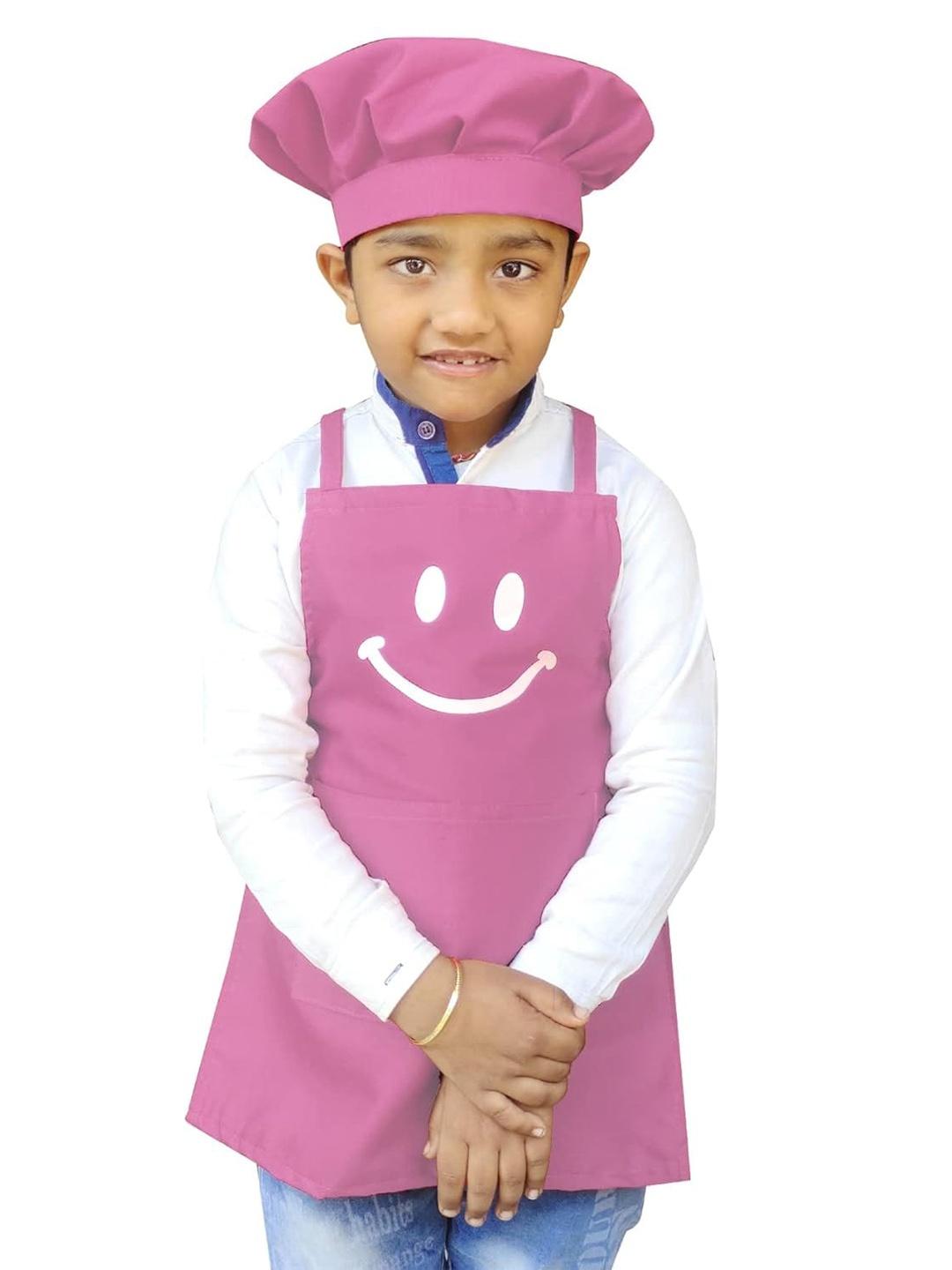 

SWITCHON Pink & White Smiley Printed Waterproof Apron With Elasticated Cap