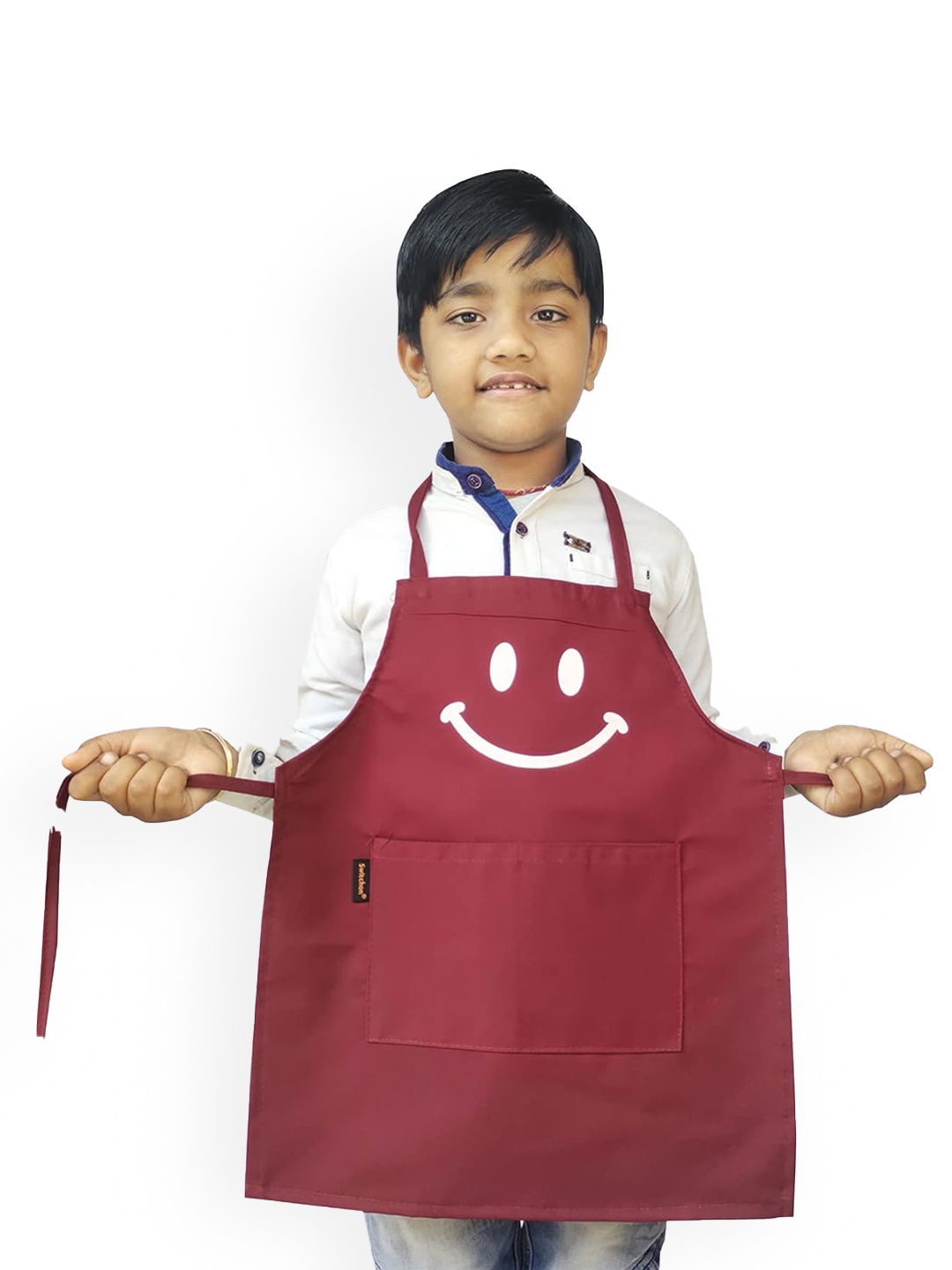 

SWITCHON Maroon & White Smiley Printed Waterproof Apron With Elasticated Cap
